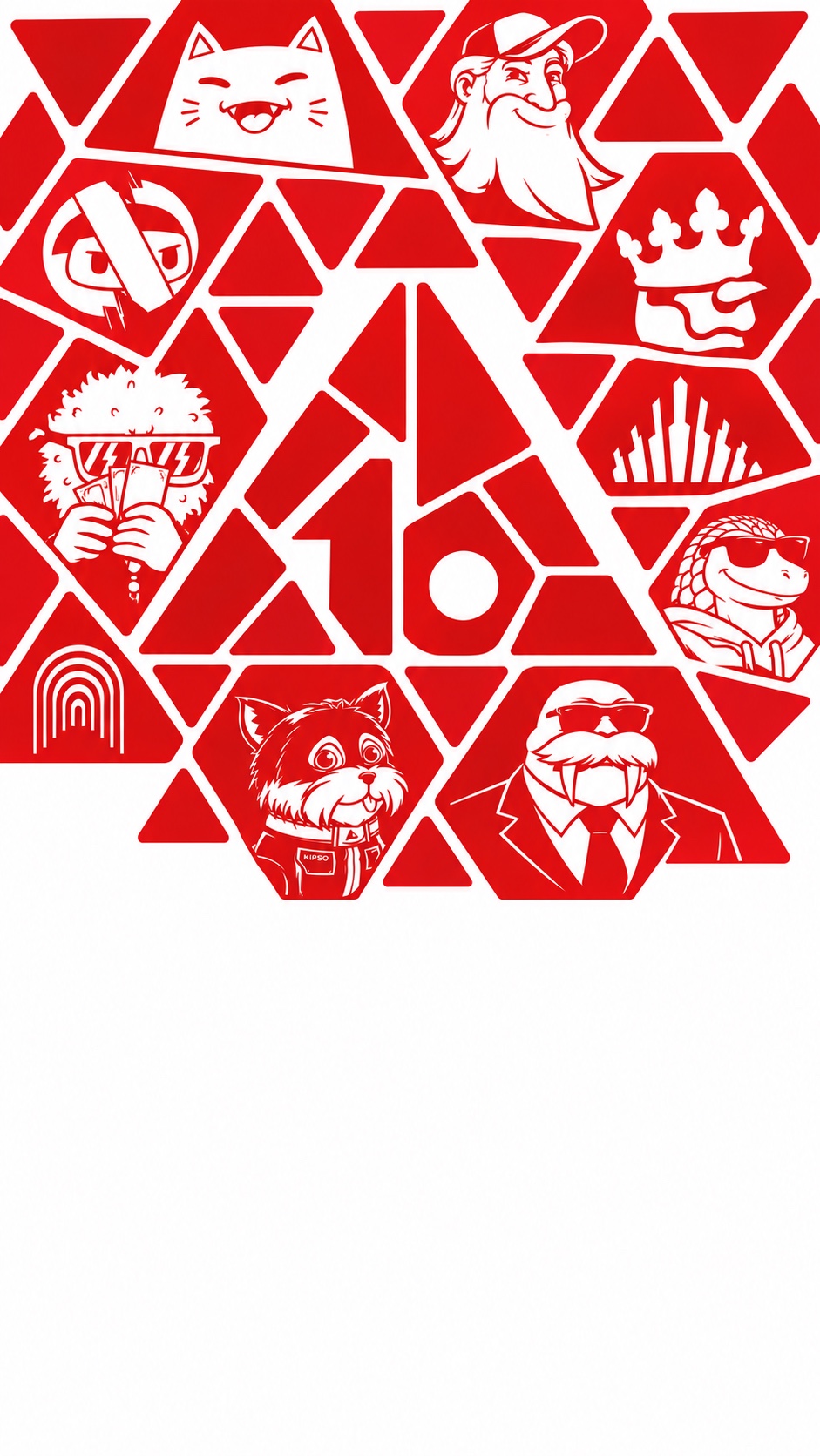 AVAX10 emblem: a triangle mosaic of Avalanche mascots around a red 10 logo